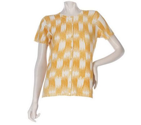 Liz Claiborne New York Ikat Jacquard Short Sleeve Print Cardigan - A216022