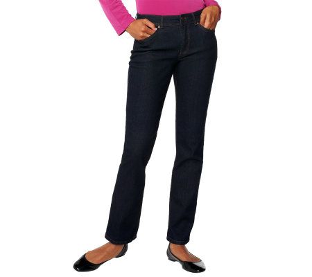 Susan Graver Straight Leg 5-pocket Denim Petite Jeans - A220422