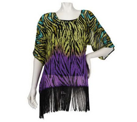 M by Marc Bouwer Printed Top w/Fringe Detail and Cami - A221622