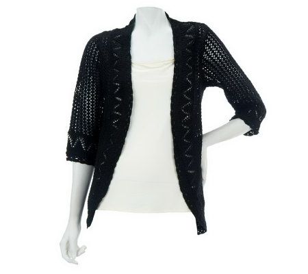 Liz Claiborne New York Open Front Long Crochet Cardigan - A224022