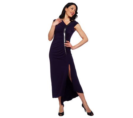 Mark of Style by Mark Zunino Knit Dress with Ruching & Faux Leather Detail - A224422