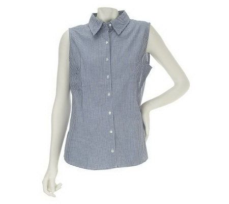 Denim & Co. Sleeveless Button Front Gingham Woven Shirt - A224822