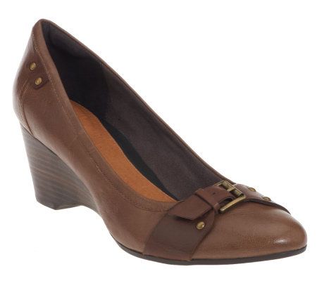 Clarks Artisan Trolley Roll Leather Wedge Shoes w/Buckle Detail - A226122