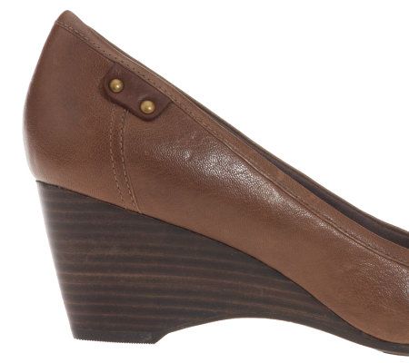 Clarks Artisan Trolley Roll Leather Wedge Shoes w/Buckle Detail