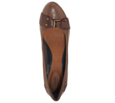 Clarks Artisan Trolley Roll Leather Wedge Shoes w/Buckle Detail