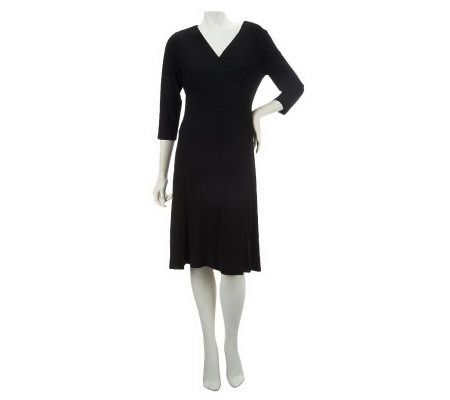 Nina Leonard Matte Jersey V-neck Wrap Dress with 3/4 Sleeves - A227622
