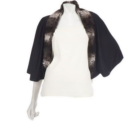 Mark of Style by Mark Zunino Knit Shrug with Faux Fur Trim - A228022