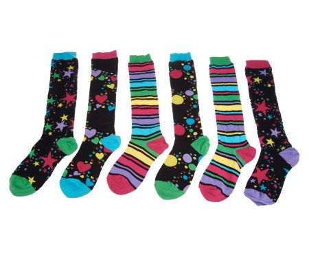 little missmatched 6-pack Star & Heart Galaxy Knee High Sock - A228522