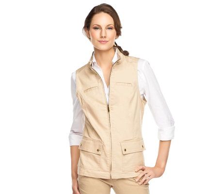 Liz Claiborne New York Zip Front Denim Vest with Pockets - A230522
