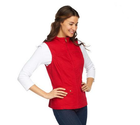 Liz Claiborne New York Zip Front Denim Vest with Pockets - A230522