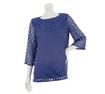 George Simonton Bateau Neck Eyelet Knit Tunic with Cami - A231222