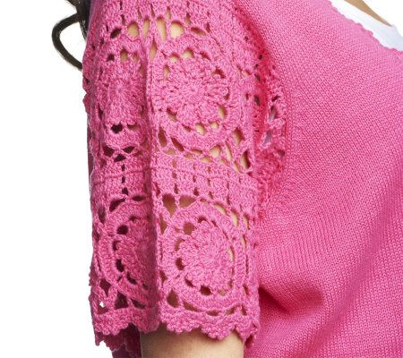 Denim & Co. Short Sleeve Crochet Shrug w/ Hook & Eye Closure