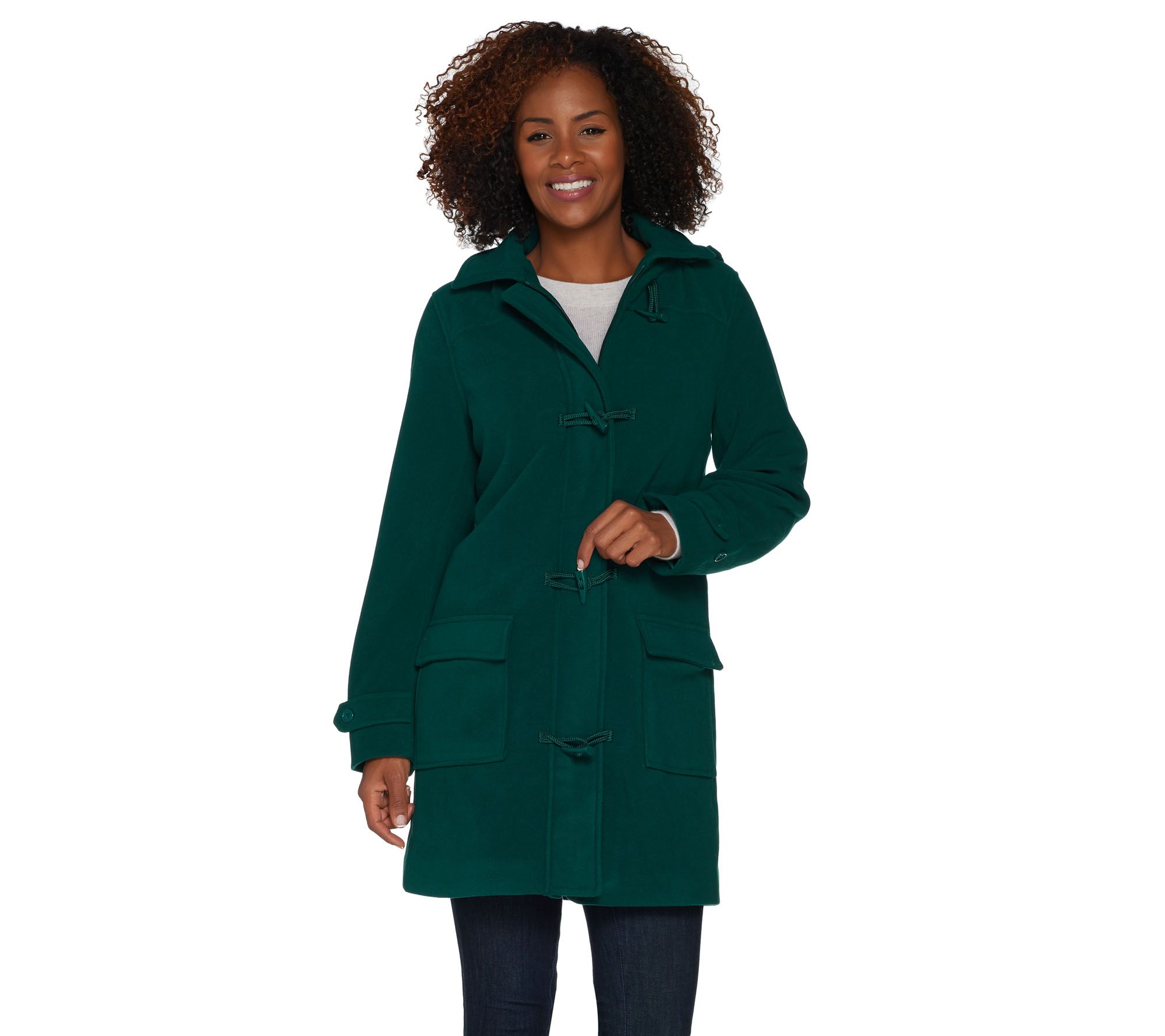 Denim & Co. Microfleece Fully Lined Toggle Coat w/ Removable Hood - A3122