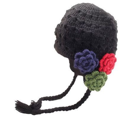 Nirvanna Designs Womens Crochet 3-Flower Earflap Hat - A322722