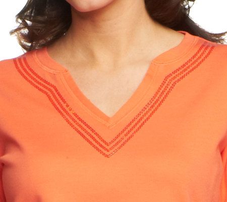 Quacker Factory Set of 2 3/4 Sleeve T-Shirts with Sequin Trim