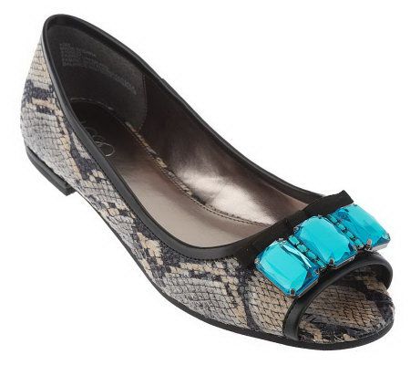 LOGO by Lori Goldstein Open Toed Flats with Ribbon and Jewels - A199023