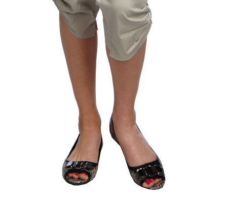 LOGO by Lori Goldstein Open Toed Flats with Ribbon and Jewels