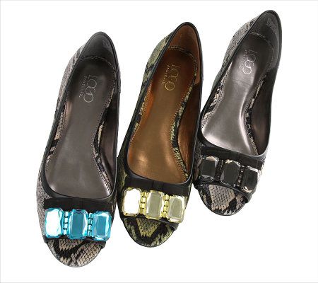 LOGO by Lori Goldstein Open Toed Flats with Ribbon and Jewels