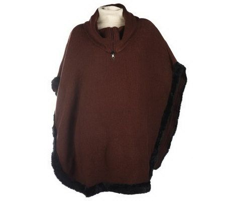 Layers by Lizden Zip Neck Knit Cape with Faux Fur Trim - A203323