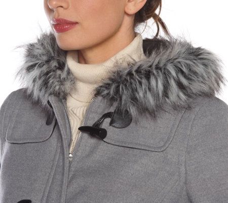 Isaac Mizrahi Live! Toggle Coat with Faux Fur & Elbow Patches