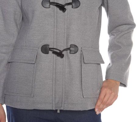 Isaac Mizrahi Live! Toggle Coat with Faux Fur & Elbow Patches