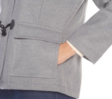 Isaac Mizrahi Live! Toggle Coat with Faux Fur & Elbow Patches