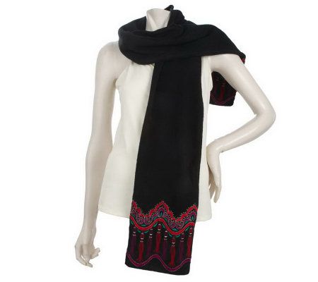 Bob Mackies Fleece Embroidered Scarf - A210723