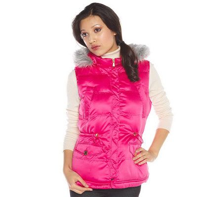 Isaac Mizrahi Live! Quilted Puffer Vest with Faux Fur Trim Hood - A211323