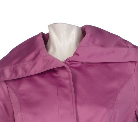 Dennis Basso Water Resistant Satin Jacket w/Adjustable Collar