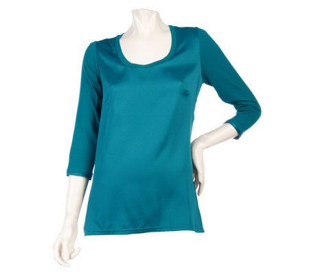 LOGO by Lori Goldstein Knit and Woven Tunic with 3/4 Sleeves - A217723