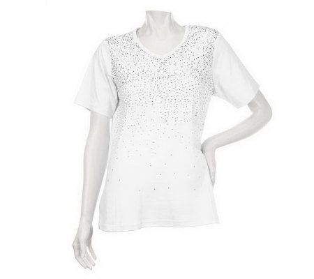Quacker Factory Mini Sequin Short Sleeve V-Neck T-shirt - A222223
