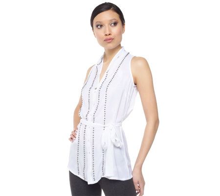 Kris Jenner Kollection Sleeveless Embellished Vest with Tie - A222823