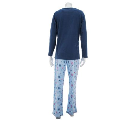 Stan Herman Novelty Solid/Printed Microfleece 2pc Pajama Set