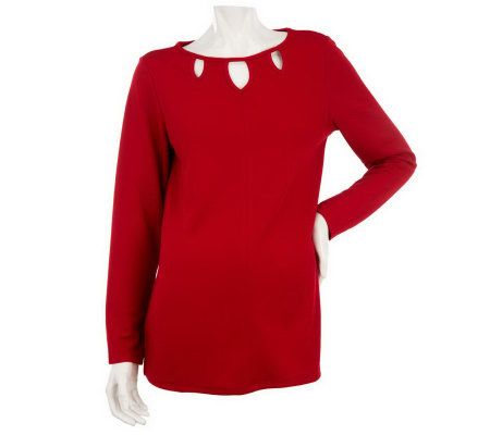 Susan Graver Ponte Knit Bateau Neck 3/4 Sleeve Tunic - A229123
