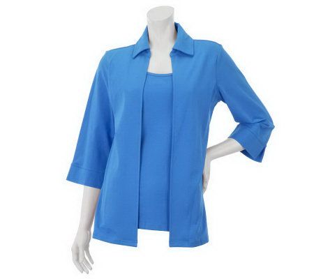 Denim & Co. Cardigan Duet with Collar and Cuff - A230423