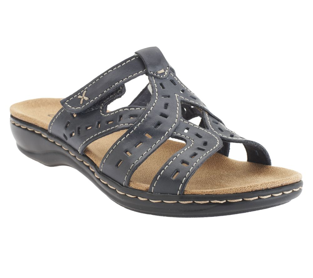 Clarks Bendables Leisa Truffle Adjustable Leather Slides - A231123