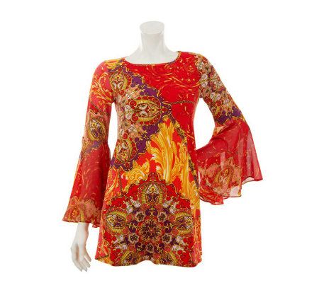 George Simonton Milky Knit Printed Tunic with Sleeve Detail - A231223