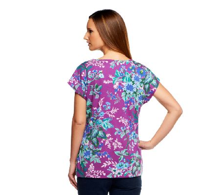 Isaac Mizrahi Live! Floral Printed Scoop Neck T-Shirt
