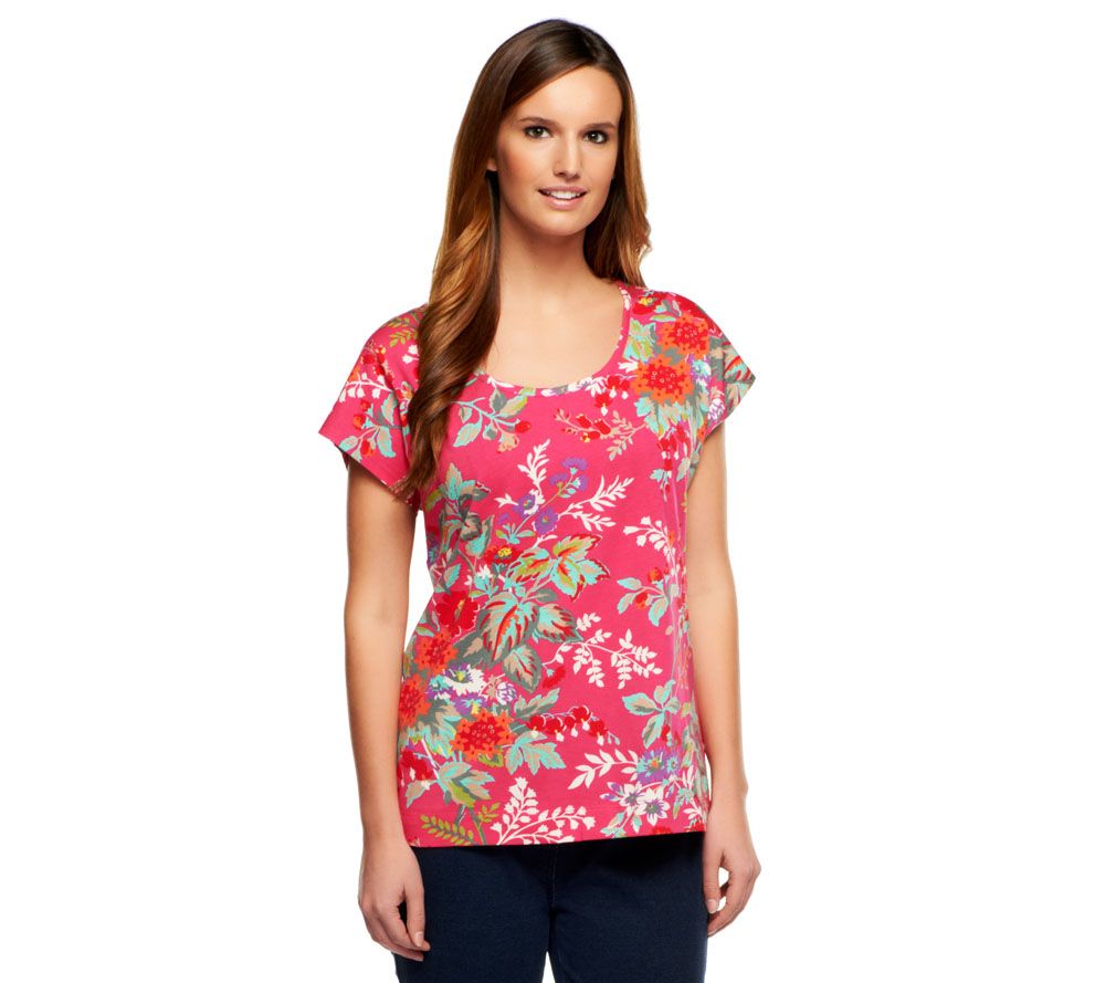 Isaac Mizrahi Live! Floral Printed Scoop Neck T-Shirt - A231623