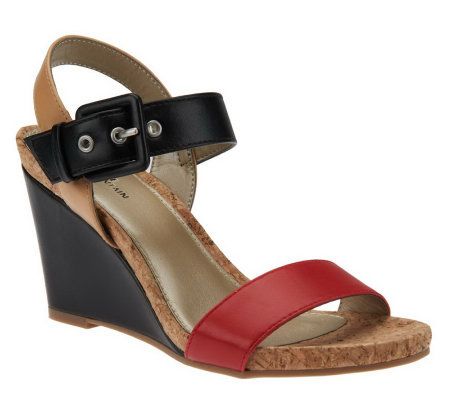 White Mountain Triumph Color Block Wedge Sandals w/ Ankle Strap - A232323