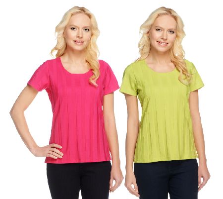 Denim & Co. Set of 2 Wide Rib Short Sleeve T-shirts - A70123