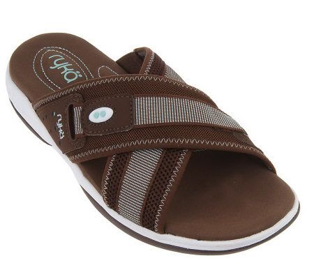 Ryka Lightweight Fabric & Mesh Cross Strap Slides