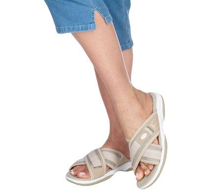 Ryka Lightweight Fabric & Mesh Cross Strap Slides