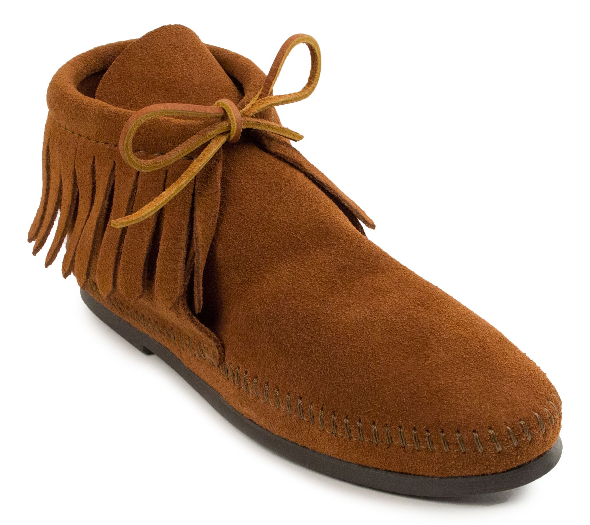 Minnetonka Classic Hardsole Suede Ankle Boots with Fringe - A141124