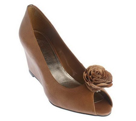 LOGO by Lori Goldstein Peep Toe Wedge with Leopard Trim - A199024