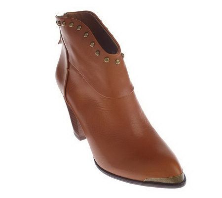 B. Makowsky Leather Ankle Boots w/ Stud Detail & Back Zip - A202624