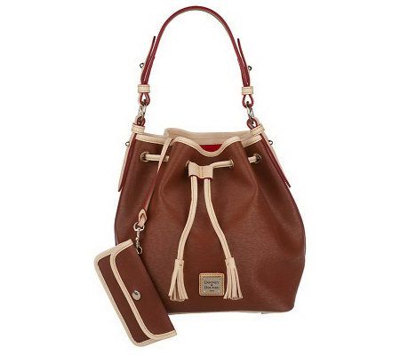 Dooney & Bourke Coated Fabric Cork Drawstring Bag w/ Leather Trim - A216324