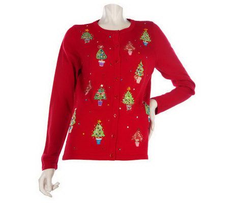 Quacker Factory Christmas Topiary Cardigan Sweater - A218724