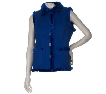 Denim & Co. Button Front Twill Vest with Faux Fur Lining - A218924