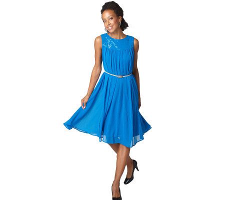 Joan Rivers Embellished Neckline Pleated Dress - A219024